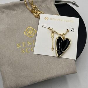 Kendra Scott Ansley Large Heart Black Obsidian Gold Plated Long Necklace